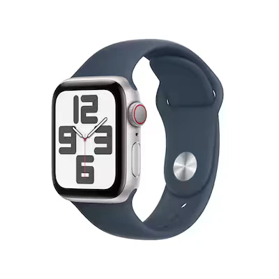 Abbildung von Apple Watch SE 2023 4G 40mm Silber (Blaues Silikon Armband S/M)