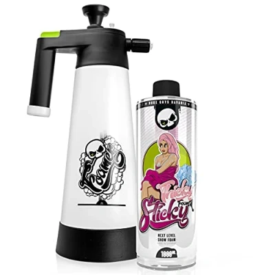 Abbildung von Nuke Guys Auto Wasch und Pflegeset Thicky Sticky Snow Foam 1L Konzentrat Foamer 2L Schaumsprüher, Pumpsprüher für dicken Schaum bei der Vorwäsche, mit Shampoo kombinierbar