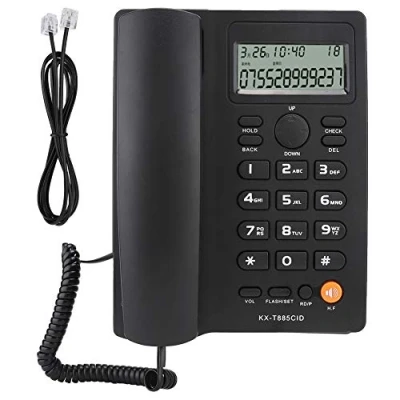 Abbildung von ASHATA schnurgebundenes Telefon, Anrufer ID Telefon Freisprechen Home Office Hotel Festnetztelefon Englisch, Tischtelefon mit Wahlwiederholung Pause/Hold Funktion (Schwarz)