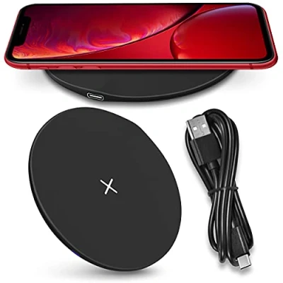 Abbildung von Wireless QI Charger 15W kompatibel mit Apple iPhone SE 2022 2020 Induktives Schnell Ladegerät Kabellose Universal Schnellladestation, Farben:Schwarz