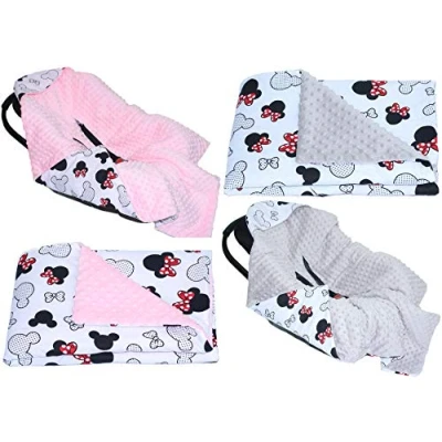 Abbildung von Primawela Baby Einschlagdecke MINKY MÄUSCHEN mit Kapuze 90x90 cm Babyschale Decke (Mit GRAU)