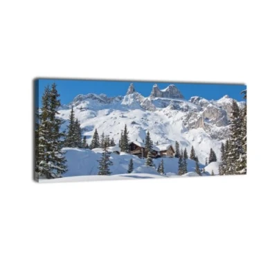 Abbildung von Leinwandbild Panorama Nr. 366 Verschneite Alpen 100x40cm, Keilrahmenbild, Bild auf Leinwand, Gebirge Winder Schnee
