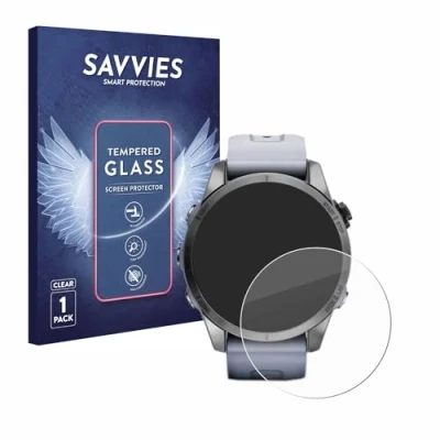 Abbildung von Savvies Panzer Schutz Glas für Garmin Fenix 7S (42 mm) 9H Hartglas, Anti Fingerprint, Displayschutz