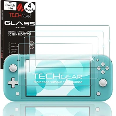 Abbildung von TECHGEAR [4 Stück Switch Lite Schutzfolie schutz Displayschutzfolie aus gehärtetem Glas (Runde Kante) [9H Härte] [Crystal Clarity] [Kratzfest] [Nein Bläschen]
