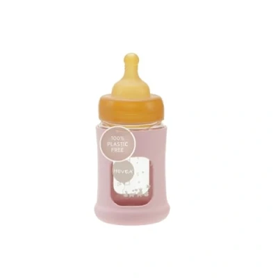 Abbildung von HEVEA Plastic Free Wide Neck Glass Baby Bottle with Sleeve Slow Flow Anti Colic Bottles Newborn 0+ months Eco friendly, BPA free, Single pack (150 ML)