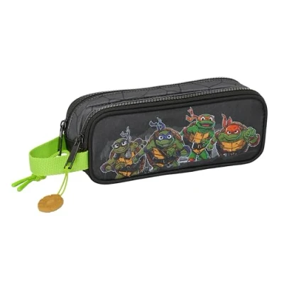 Abbildung von Safta Ninja Turtles Doppelmäppchen für Kinder, ideal Kinder im Schulalter, bequem und vielseitig, Qualität Widerstandsfähigkeit, 21 x 6 8 cm, Grau/Schwarz, Estándar, Lässig