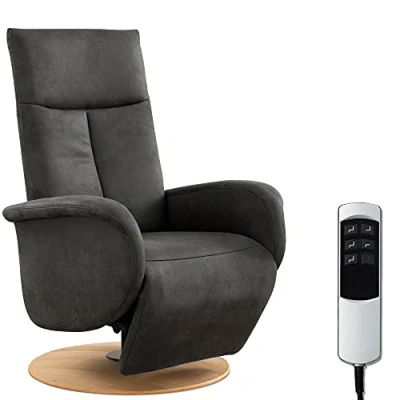 Abbildung von CAVADORE TV Sessel Juba mit Akku / Fernsehsessel elektrisch verstellbarer Relaxfunktion 2 E Motoren 75 x 112 82 Lederoptik, Grau
