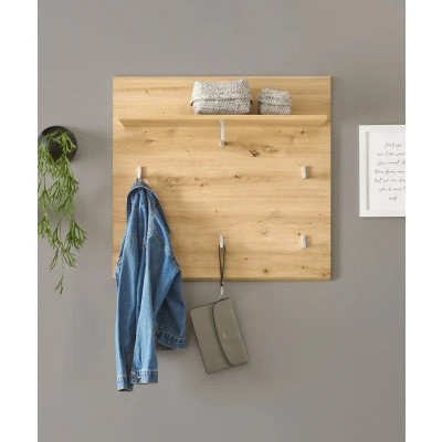 Abbildung von Stella Trading NOLA Garderobenpaneel in Artisan Eiche Optik Moderne Hutablage mit zuverlässigen Wandhaken für Jacken &amp; Taschen 80 x 75 28 cm (B/H/T)
