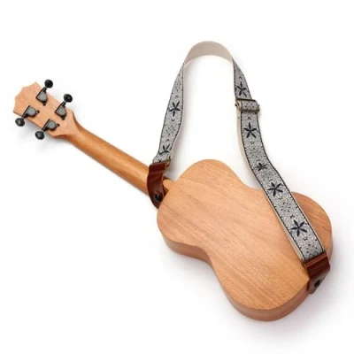 Abbildung von Ukulelengurt, Verstellbarer Ukulelen Schultergurt aus Nylon und Leder, Bestickte Ukulelengurte mit Einem Lederriemenverschluss, Geeignet für Alle Ukulelengrößen (Stil 2)