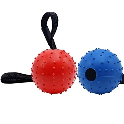 Abbildung von Vivifying Hundeball auf einem Seil, 2 Stück Interaktiver Naturkautschuk Ball Hund zum Apportieren, Fangen, Werfen und Ziehen des Krieges(Blau + Rot)