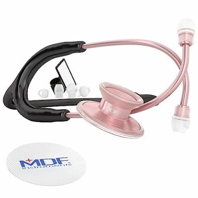Abbildung von MDF Acoustica luxuriöses, leichtes Zweikopf Stethoskop Gratis Parts for Life Schwarz Roségold (MDF747XP RG11)