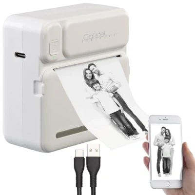 Abbildung von Callstel Mini Drucker: Mobiler Akku Foto /Etiketten Thermodrucker, App, 200 DPI, BT 5.1 (Mobiler Drucker, Thermo Thermorollen)