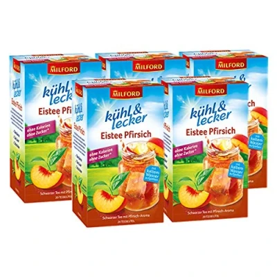 Abbildung von Milford kühl &amp; lecker Eistee Pfirsich Ohne Kalorien Zucker Laktosefrei Glutenfrei Vegan 20 Teebeutel 50 g