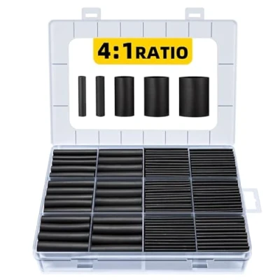 Abbildung von Eventronic Schrumpfschlauch Set mit Kleber, 4:1 Schrumpfverhältnis, 196 Stück Doppelwand, Wasserdicht, für Elektrische Isolierung und Kabelverbinder, Schwarz, Hohe Belastbarkeit