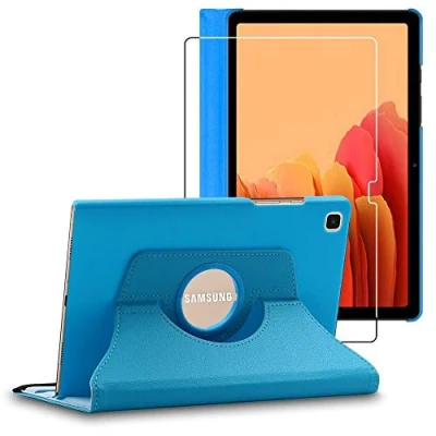 Abbildung von ebestStar Hülle für Samsung Galaxy Tab A7 10.4 T505 (2022, 2020), Drehbar Schutzhülle, PU Lederhülle, Rotierende Ständer Etui, Rotating Case Cover, Blau + Panzer Schutz Glas