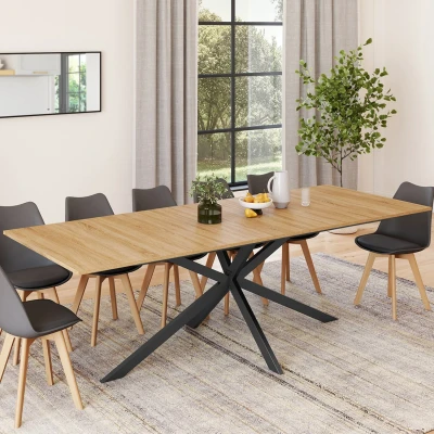 Abbildung von IDMarket Esstisch, ausziehbar, rechteckig, Alix mit Aufbewahrung für 10 12 Personen, Spinnenfuß, Holz und Schwarz, 200 240 cm