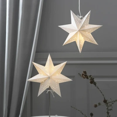 Abbildung von STAR TRADING LED Stern Papierstern Leuchtstern Faltstern 7 zackig hängend 34cm mit Kabel weiß