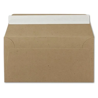Abbildung von 50 DIN Lang Brief Umschläge Kraftpapier Braun 11 x 22 cm 120 g/m² Haftklebung Standard Kuverts für Taufe &amp; Einladungen von Ihrem Glüxx Agent