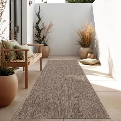 Abbildung von Paco Home Outdoor Teppich Wetterfest Wohnzimmer Balkon Küchenteppich Flachgewebe Sisaloptik Meliert Einfarbig, Grösse:80x250 cm, Farbe:Taupe