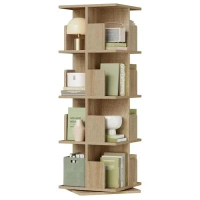 Abbildung von EUGAD drehbares Bücherregal Raumteiler Standregal Drehregal Büroregal Dekoregal 360 frei drehbar mit 4 Ebenen MDF Natur 40x129x40 cm 0009SHG