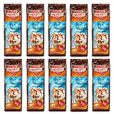 Abbildung von HEARTS Eiskaffee Karamell 10 x 1 kg Instantpulver für mit Karamellgeschmack, Vorratspackung, Sommergetränk im Beutel, heiße Tage, erfrischendes Getränk schneller Zubereitung