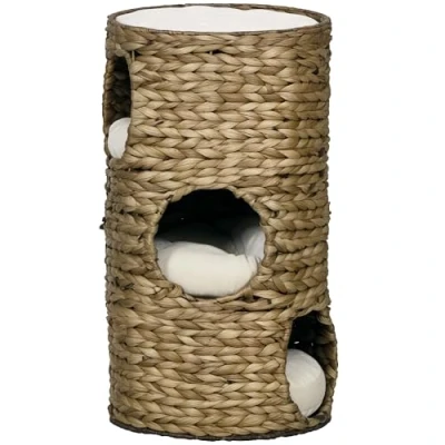 Abbildung von PawHut Kratztonne Höhe 73 cm Katzenturm mit 3 Ebenen, Katzenkratzbaum Kissen