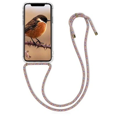 Abbildung von kwmobile Necklace Case kompatibel mit Apple iPhone X Hülle Silikon Cover Handykette Band Handyhülle Pink Transparent Violett Gelb