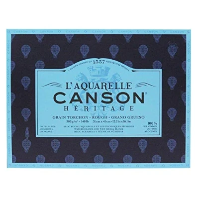 Abbildung von Canson L&#039;Aquarelle Héritage Block 4 Seiten geklebt 20 Blatt Torchon Körnung 31 x 41 cm