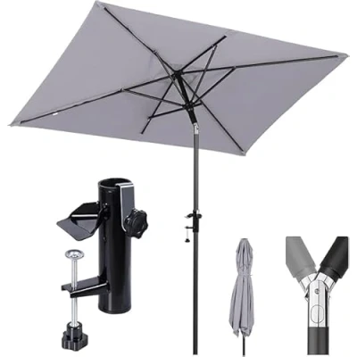 Abbildung von Sekey Balkonschirm 200 x 125 cm Rechteckiger Sonnenschirm mit Schnellöffnungs Knopf UV50+, LxB: 200,00x125,00 cm, Windfest, Kippbar, Sonnenschirmhalter, Balkongeländer