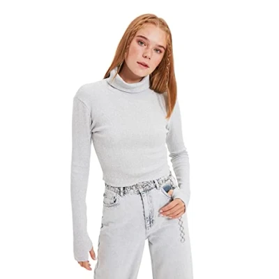 Abbildung von Trendyol Graue Rollkragenfinger Finger detaillierte flyillat gestrickte Bluse, grau,