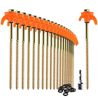 Abbildung von com four® 24x Zeltheringe robuste Stahl Heringe mit Gewinde und Seil Halterung Felsboden Erdnägel für Camping Outdoor Zelthaken harten Boden Holz goldfarben + orange