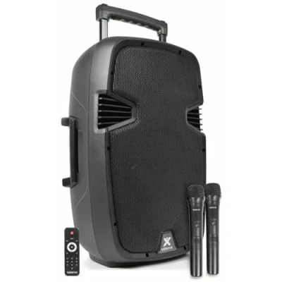 Abbildung von VONYX SPJ PA912 Mobiler Party Lautsprecher mit Akku, 500 Watt, Karaoke Anlage 2 Mikrofonen, Musikbox Bluetooth Groß, USB/SD Anschluss, Partybox Box Maschine für Unterwegs