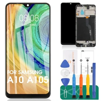 Abbildung von SRJTEK Ersatzteil Set für Samsung Galaxy A10 LCD Bildschirm A105 Display Touch Digitizer Assembly SM A105F, A105G, A105M Reparaturteil Sets mit Rahmen (Dual Karten Version)