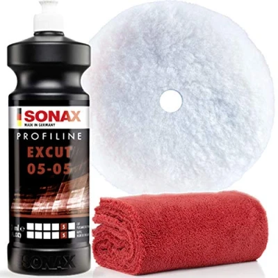 Abbildung von detailmate SONAX Polituren Set (Basic 2 1L) PROFILINE EXCUT 05/05 1L + HybridWollPad 143 DA Edgeless Superflausch 40x40cm 550GSM