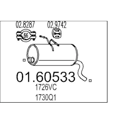 Abbildung von MTS 01.60533 Endschalldämpfer 660 CITROËN: Berlingo / First I, I Kastenwagen, PEUGEOT: Partner Combispace