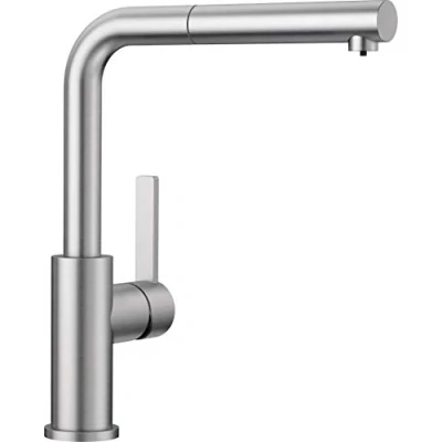 Abbildung von BLANCO LANORA S Küchenarmatur aus massiv Edelstahl Niederdruck Mit herausziehbarem Schlauch Rückflussverhinderer Keramik Kartusche Gesicherte Wasserqualität &amp; wassersparend