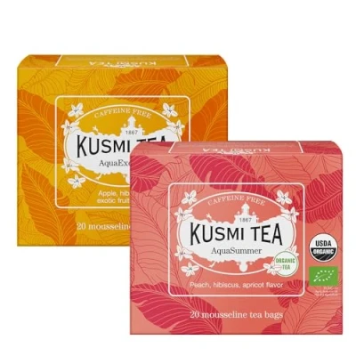 Abbildung von Kusmi Tea AquaExotica &amp; AquaSummer 2er Pack Bio Kräutertee ohne Thein, fruchtig und lecker Heiß oder als Eistee genießen 2x20 Teebeutel
