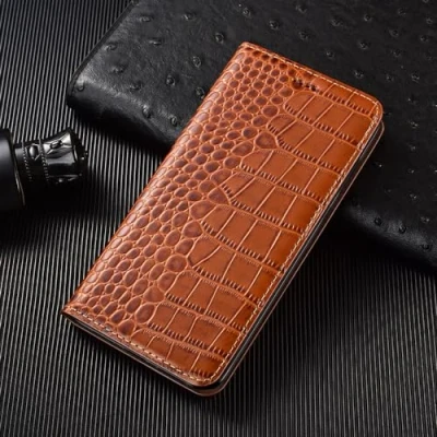 Abbildung von ADKOT Krokodil Echtleder Klapphülle für iPhone 7 8 Plus X XS XR 11 12 13 14 15 Pro Mini SE 2020 Max Handyhülle mit Geldbörse, braun,