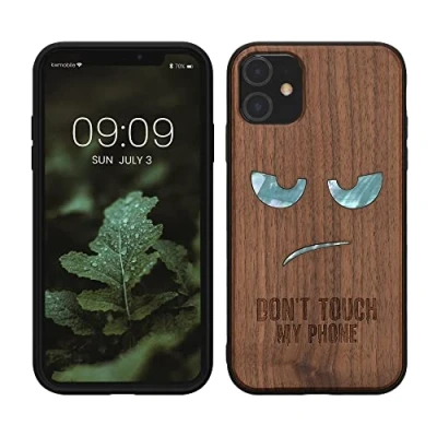 Abbildung von kwmobile Hülle kompatibel mit Apple iPhone 11 Holz Case Handy Cover TPU Handyhülle in Dunkelbraun Perlmut Nicht Anfassen