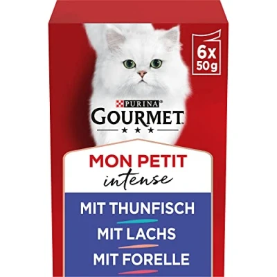 Abbildung von GOURMET PURINA Mon Petit Intense Katzenfutter nass, Fisch Variationen, 8er Pack (8 x 6 Beutel à 50g )