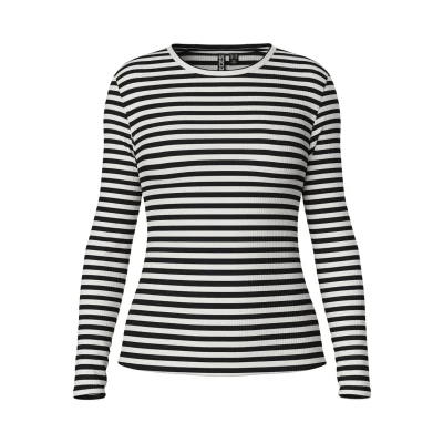 Abbildung von Pieces Pcruka Langarmshirt, Damen, Größe: XS, Cloud dancer/black