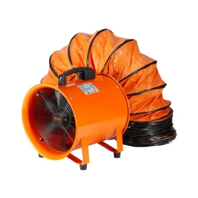 Abbildung von VEVOR Bauventilator 195 W AC Motor Baugebläse 2900 U/min Baulüfter Gebläse 504 L/s (1070 CFM) Axiallüfter mit 8 m Schlauch Axialgebläse 79 dB Geräuschpegel Industrielüfter