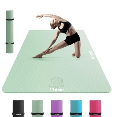 Abbildung von HAPBEAR Yogamatte XXL Extra Groß Breit Yoga Matte, TPE Sportmatte Fitnessmatte rutschfest 183cm x122cmx6mm Dicke,Ultra Haltbar, Gymnastikmatte für Pilates, Gym, Zuhause, Workout Grün