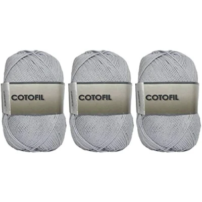 Abbildung von Baumwollgarn Cotofil 100% Baumwolle, perfekt zum Selbermachen und Handstrickgarne (silbergraue Farbe, 100 g, aprox.220 m Packung mit 3 Stück)