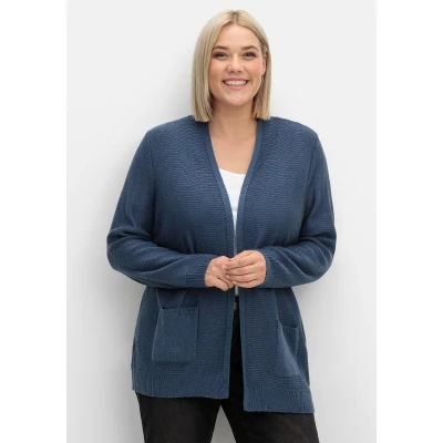 Abbildung von Sheego Verschlusslose Strickjacke, Damen, Größe: 44, Rauchblau