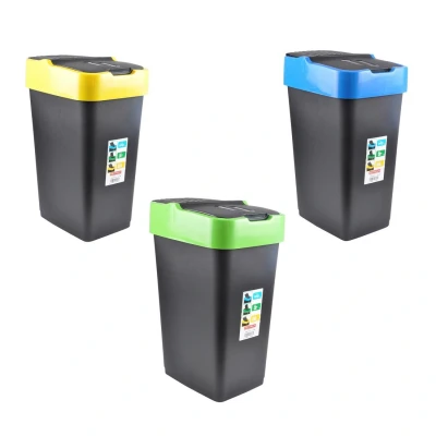 Abbildung von Heidrun Set mit 3 Recycling Mülleimer Klappdeckel 35 Liter, 33x26x51cm Papier/Kunststoff/Glas