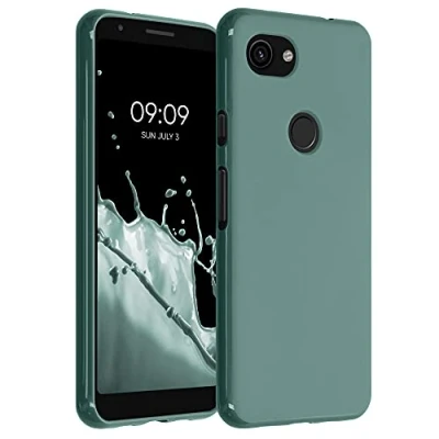 Abbildung von kwmobile Hülle kompatibel mit Google Pixel 3a weiches TPU Silikon Case Cover geeignet für kabelloses Laden Blaugrün