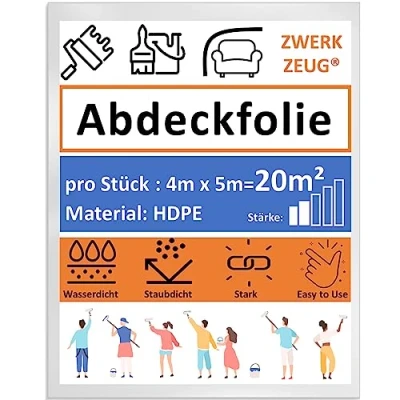Abbildung von 10x ZWERKZEUG® 10 Stück Set je 4m x 5m Maler Abdeckfolie Transparente Staubschutzfolie Plastikplane Allzweck Folie Malerplane Malerfolie Abdeckvlies Abdeckplane Malerarbeit (Normal 6 Stück)