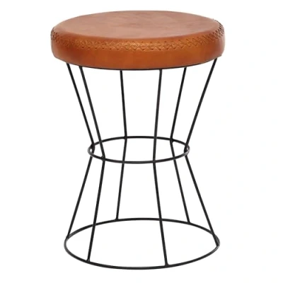 Abbildung von FineBuy Sitzhocker Echtleder/Metall 35 x 48 cm Design Hocker Rund, Dekohocker mit Leder Bezug, Moderner Lederhocker Braun Gepolstert