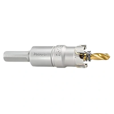 Abbildung von Starrett Hartmetall bestückte Lochsäge SM22 Blechschneider mit Aufnahme und Zentrierbohrer zum Bohren von Edelstahl Aluminiumlegierungen 22 mm